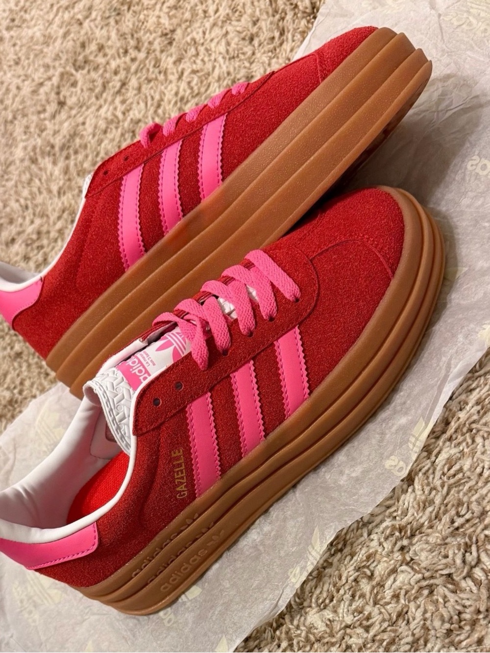 Adidas Gazelle Sneakers — Red & Pink (Gum Sole/Platform) NEW!